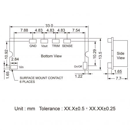 03D-10A Custom DC-DC converter design Markings and Dimensions