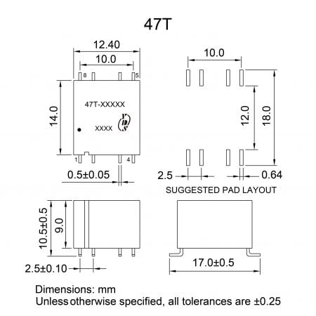 47T UL Recognized Telecom Magnetics Mechanicals and Dimensions